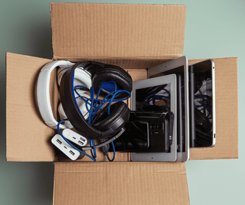 electronic devices inside a box